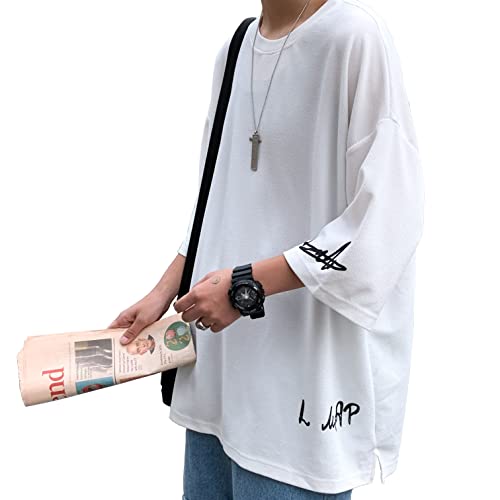 [Culeevp] 夏服 メンズ tシャツ メンズ 半袖 七分袖 大きいサイズ 無地 速乾性 柔らかい 服 メンズ 白Lの商品画像（Amazon）