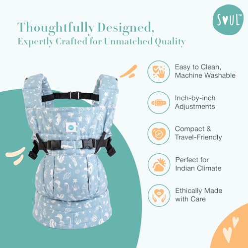 Image of SOULSLINGS 4-in-1 Lali Baby Carrier Bag - Frost | Compact & Lightweight (400g) | Adjustable for 0-24 Months (4-15kg) | Machine Washable & Handwashable | Breastfeeding Friendly