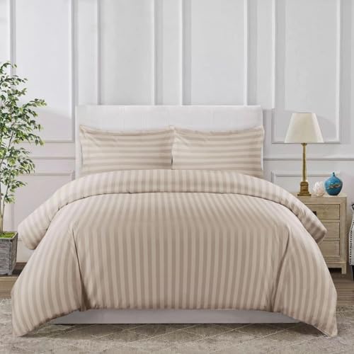 Image of Filymore King Size Bedsheet with 2 Pillow Covers, 300 TC Soft Microfiber Satin Striped Bedsheet, Cream Striped Bedcover for King Bed, Breathable & Comfortable Bedding Set (108x108 Inches)