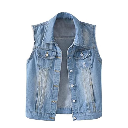NUSGEAR 2023 Chaleco Vaquera Mujer Moda Chaqueta sin manga abrigo con Bolsillos jean otoño Primavera Clásico Casual mezclilla Cardigan botones Chaqueta vaquera Fiesta vacaciones