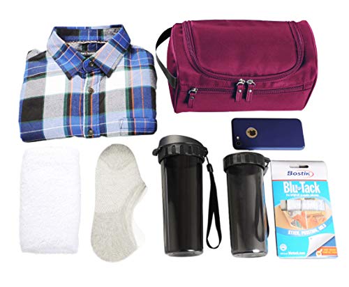 Image of Vercord Mens Toiletry Bag Wash Travel Small Shaving DOP Kit Shower Bathroom Ditty Hygiene Bag Burgundy