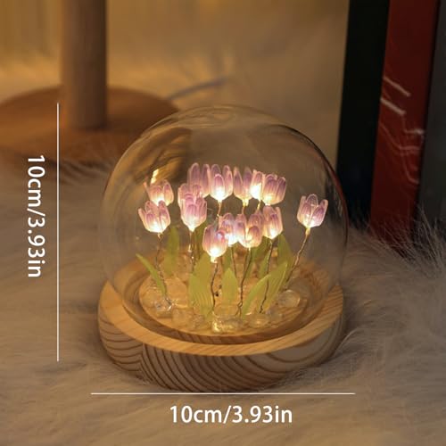 Image of Pretty Purple Tulips Lamps Flower Night Light Cute Bedroom Decor Unique Gifts for Women - Battery Powered (not Included)