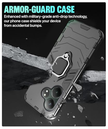 Image of WOW IMAGINE Shock Proof Back Case Mobile Cover for Realme GT 6T 5G | Realme GT 6 | Back Cover Case (Tough Armor | Hybrid PC + TPU | Ring Holder & in-Built Kickstand | Black)