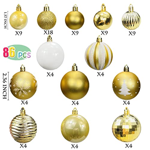 Aogu 48 Inch Faux Fur Christmas Tree Skirt White Plush Skirt And 86 Pcs Christmas Balls Ornaments… #TOP4