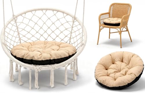 Amazinggirl Cojín Redondo Jardin para sillas Colgante et Silla Ratan 60 cm - Cojin para Hamaca Cojines Redondos de Asiento Exterior o Interior Beige Sombra B