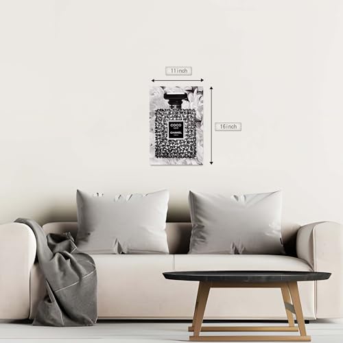 Image of HILL WEST Modern Fashion Canvas Wall Art - Black White Perfume Bottle Picture Prints Glam Butterfly Floral Painting Artwork for Girls Makeup Room Bedroom