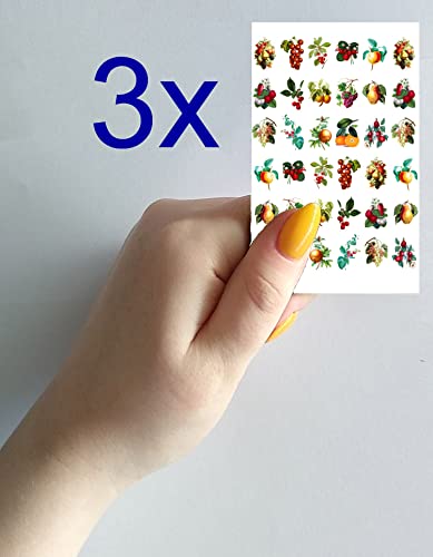 Nail Stickers Decals (6 Sheets) Flonznail Fruits And Berries Orange Grape Strawberry Vintage Watercolor Illustration Nail Décor #TOP1