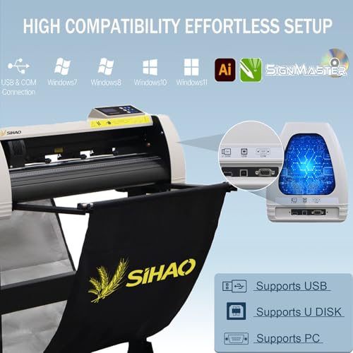 Image of ZHIMAI Vinyl Cutter Machine, Cutting Plotter Machine with Snap-on Cloth Bag & COM /USB, Vinyl Printer LCD Display Plotter Cutter with Floor Stand for Design,Cut (54.5in /1380mm)