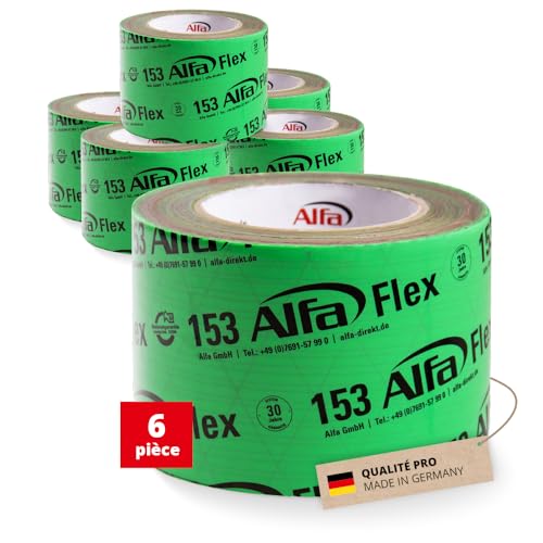 153 ALFA «Flex» - Ruban adhésif flexible haute performance, 6 pièces, 100 mm x 25 m (150 mètres) pour pare-vapeur, freins vapeur et membranes de toiture, ultra fixant et ultra flexible