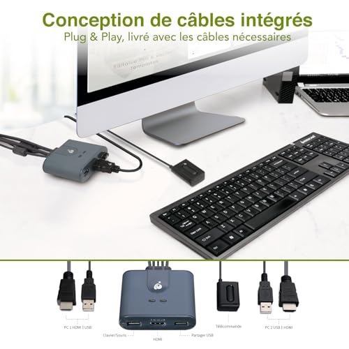 IOGEAR HDMI KVM Switch 1080@60Hz Full HD Commutateur KVM pour Souris, Clavier, imprimante avec câbles USB/HDMI et télécommande, Plug n Play, Compatible avec Win11/10, Mac – vue 4