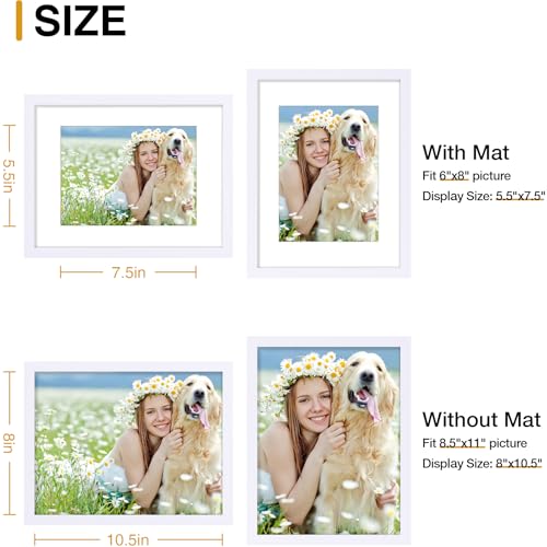 decorUhome 8.5 by 11 Picture Frame Set of 10, Display Photos 6x8 with Mat or 8.5x11 Unmatted for Picture Frames Collage Wall Decor, White