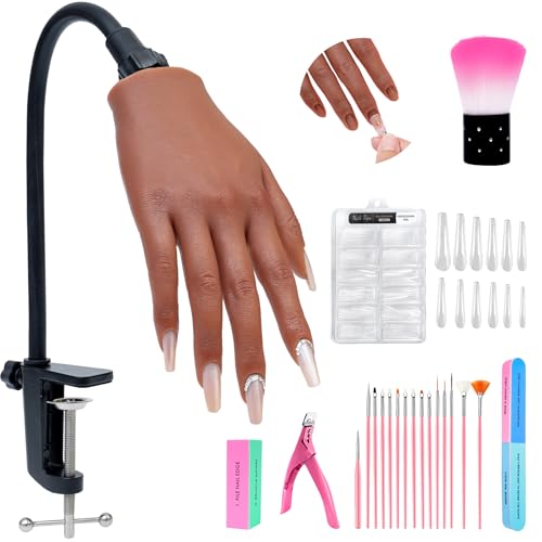 Veikmv Practice Hand for Acrylic Nails, Realistic Silicone Training Hand with Flexible Fingers for Nail Art Practice,Professional Mannequin Hand Model Kit for Gel Polish