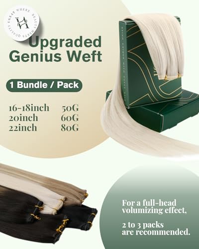Image of Ugeat 24 Inch Genius Weft Hair Extensions Human Hair Platinum Blonde Genius Weft Hair Extensions Blonde Real Human Hair Genius Wefts Extension Cuttable Add Length 80G