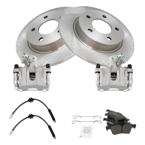 Image of TRQ Rear Brake Pad and Rotor Set Ceramic Rotors Calipers Compatible with 2004-2005 Mazda 3
