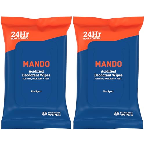 Mando Deodorant Wipes - 24 Hour Odor Control - Aluminum Free Baking Soda Free Skin Safe - 45 Count (2 Pack)