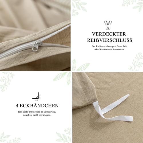 Freyamy Bettwäsche 135x200 Baumwolle Khaki Unifarbig ÖKO-TEX Bettwäsche Set – Ansicht 6