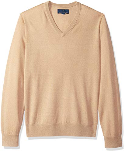 Amazon Brand - Buttoned Down Men s Italian Merino Wool Lightweight Cashwool V-Neck Sweater, Camel, X-Small