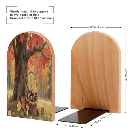 Sujetalibros de madera de arce con base de metal para estantes 3