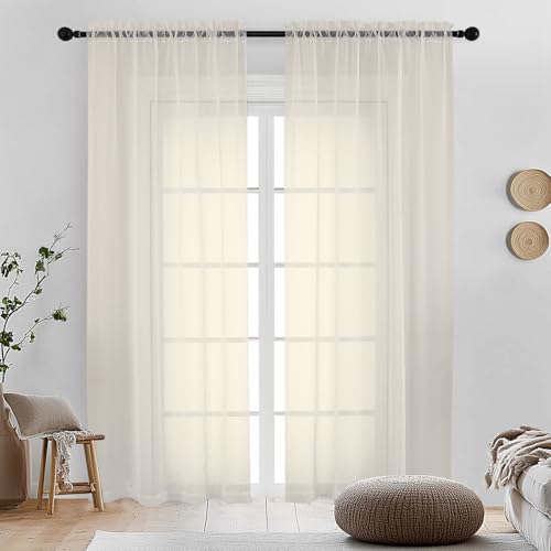 Image of OVZME Cream Sheer Curtains 72 Inches Long 2 Panels - Soft Light Filtering Window Sheer Panels for Living Room /Bedroom, Top Dual Rod Pocket, 1 Pair, Each 42Wx72L Inches