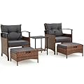 AVAWING 5 Pieces Wicker Patio Conversation Set, Outdoor Rattan Chairs with Ottoman, Metal Coffee Table, & Cushions, Outside Furniture Sets for Garden, Deck, Backyard, Poolside(Dark Grey)