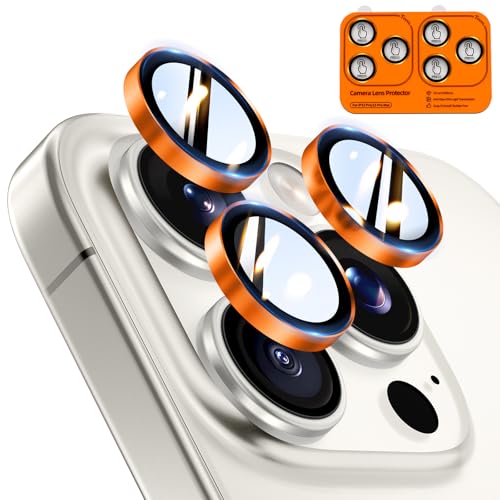 Image of TOCOL for iPhone 15 Pro Max Camera Lens Protector /iPhone 15 Pro Camera Lens Protector Tempered Glass HD Individual Scratch Resistant Cover Accessories Case Friendly 2 Pack(Orange)