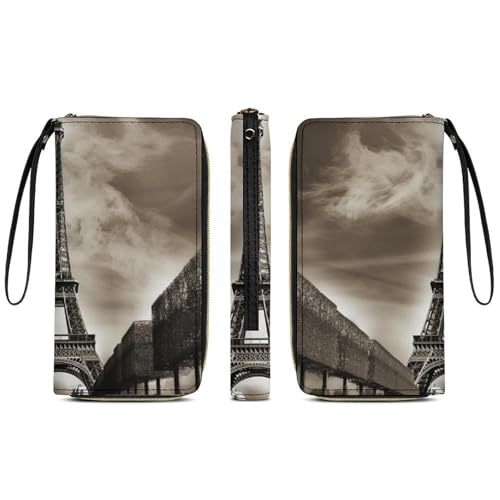 Womens Leather Wallets Paris Eiffel Tower Wallet for Women Large Capacity Card Phone Holder Ladies Purse with Wriststrap3