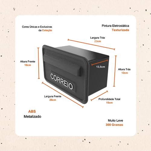 Caixa de Correios Cartas Parede Grade PVC Embutir Resistente Cor:Preto