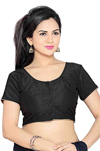 HIRAL DESIGNER Choli Blouse & Silk Choli Tops Indian Readymade Saree Blouse for Women Sari Choli (XXS-30, Black Silk)