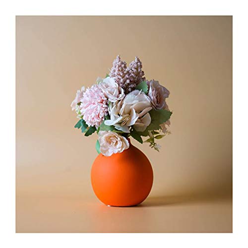 NMSL Modern Ceramic Flower Container, Indoor Planter Plant Pot, Personalized Vase Decorative Home Vintage Vase for Dried Flower Fireplace Shelf Decor, Table Decorations for Living Room (Orange)