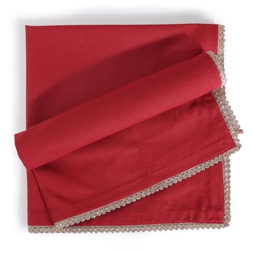 Image of FINGERCRAFT 100% Cotton Cloth Napkins Set of 6, 20 x 20 Inch Reusable Table Napkins with Golden Trim Lace, Mitered Corners, Dining Table Linen for Wedding, Festive, Restaurant & Home Use (Tango Red)