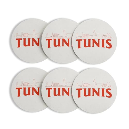 sous Verre Ronds Base Liège- Tunis Minimalist Tunisie Voyage Vintage - Lot de 6 (95 x 95 mm)