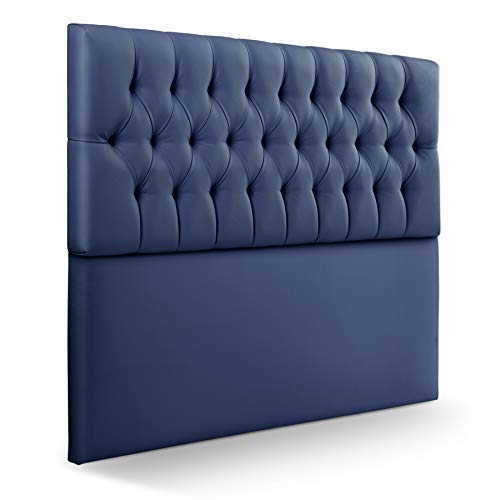 SUENOSZZZ-ESPECIALISTAS DEL DESCANSO Cabecero de Cama de 135 Modelo Copenhague, Color Azul 145x120 | Cabezal Madera de Gran Acolchado con capitoné tapizado en Polipiel