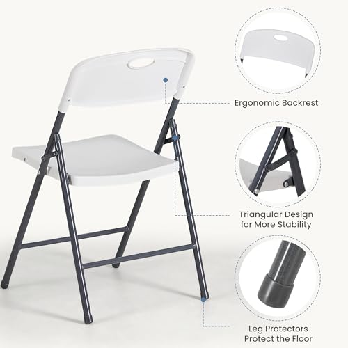 Image of DUMOS 2 Pack White Folding Chairs, Plastic Portable Stackable Dining Chairs with Metal Frame, for Indoor Outdoor, for Home and Office, Conference, Party, Event, Wedding, Birthday, White