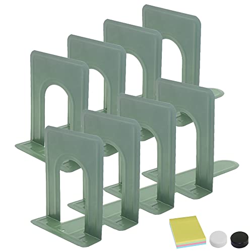 DARUITE 4 Pares Sujetalibros, Grande Sujetalibros Originales de Metal Organizador de Escritorio Apoya Libros para Oficina, Escuelas, Decoración del Hogar (Verde, 12,6 x 14,7 x 17 cm - 4 Pares)