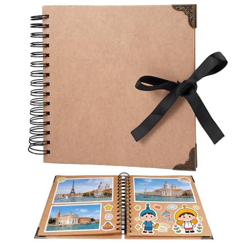 20.5×20.5 cm Album Scrapbook 20 Páginas, Álbum Fotográfico de Álbum DIY Spiral Scrapbooking Álbumes de Recortes, Album de Fotos para Pegar y Escribir, para Cumpleaños, Bodas, Navidad (Caqui)