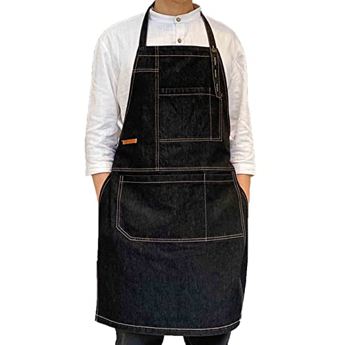 Delantal de Mezclilla para Peluquero Delantales de Mezclilla para Hombres Delantales de Trabajo para Mujeres con Bolsillos Sin Mangas Chefs Barista