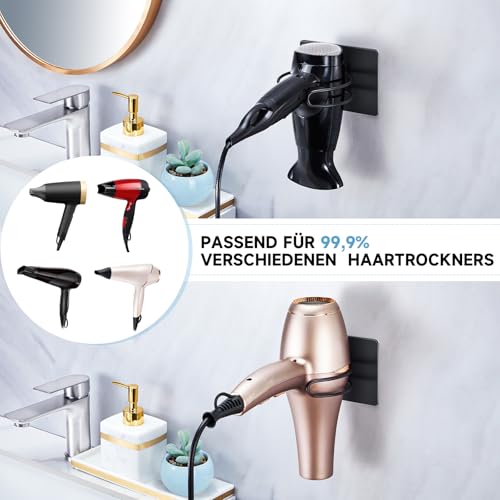 LOXSUN Föhn Halterung, Fönhalter Ohne Bohren, Edelstahl Föhnhalter Wand, Halterung für Fön Aufbewahrung Haartrocknerhalter, Fönhalterung Selbstklebend Föhnhalterungen für Bad (Schwarz)