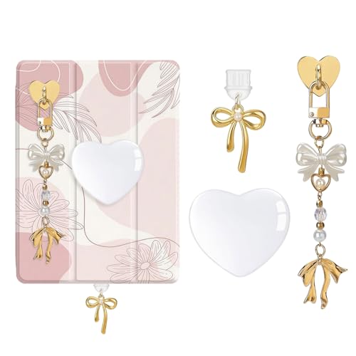Muorruo Niedliches Charms-Set für Kindle, inklusive Staubschutz-Anhänger (Typ C/USB-C), herzförmiger Halterung und Schlüsselanhänger mit Haken für Kindle-Zubehör, Kompatibel mit Kindle