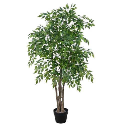Ficus Tree Artificial with Triple Trunks, 5.5ft Fake Ficus Tree in Black Pot, Tall Artificial Tree Potted Plant for Indoor Outdoor Home Office Living Room Patio Bedroom Decor