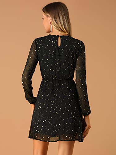 Allegra K Women's Choker V Neck Vintage Flared Gilding Metallic Shiny Star A-Line Dress Medium Black #TOP4
