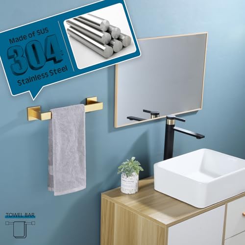 Image of KOKOSIRI 12 Inch Hand Towel Holder Bath Towel Bar Kitchen Dish Cloths Hanger Stainless Steel Wall Mount, Brushed Gold, B4003BG-L12
