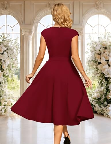 Image of DRESSTELLS Women's Cocktail Dresses, Formal Wedding Guest Modest Church Vintage Tea Party Midi Evening Dress