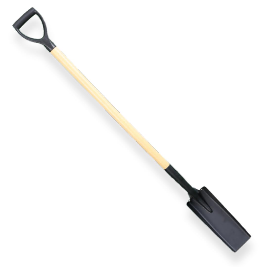 Grabenschaufel Schmal | Mit Holzstiel & D-Griff | Komfortable Gesamtlänge 130 cm | Drainagespaten Kabelspaten für präzise Gräben