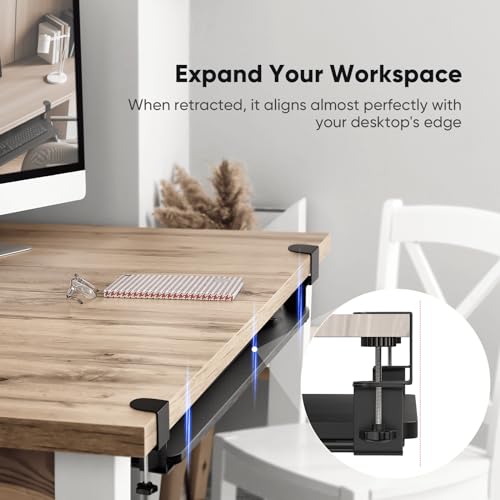 POKIPO Keyboard Tray Under Desk, 25.7 x 9.3 inch Slide-Out Platform with 45° Adjustable C Clamp for L Shaped Desk, Ergonomic Computer Keyboard & Mouse Drawer, Black (Standard) (Standard)