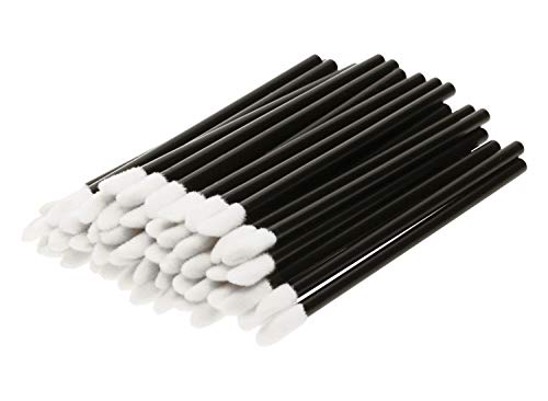 Mini Skater 50Pcs Cotton Lip Brush Makeup Brushes Pen Lipstick Mascara Wands Women Cosmetic Accessories Kits Lip Gloss Wands Applicator Make Up Tool , Black