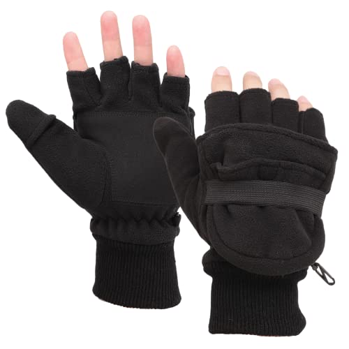 Mens Fleece Mitten Gloves 3M Thinsulate Thermal Convertible Mittens Cold Weather Half Finger Gloves