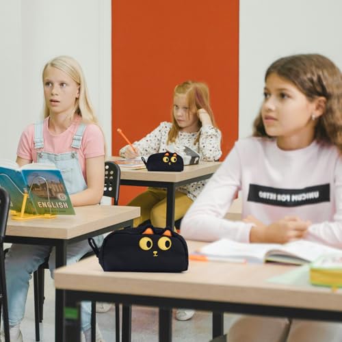 Image of Gosknor Big Capacity Pencil Case, Cute Black Cat Pencil Pouch 3D Cat Pen Bag Smooth Zipper Pencil Bags Pencil Case Organizer Box Perfect Home Office School Stationery Supplies and Gifts