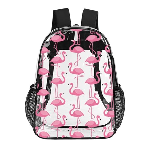 Pink Flamingo Pattern Clear Backpack with Padded Straps2