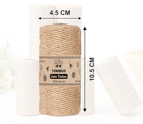 TOWNBUS - 50 Meters of 3 ply Raw Natural Jute Cord | Twine for Arts and Crafts, Packaging Rope, String for Gifts, DIY Crafts, Decoration, Bundling, Gardening., Brown