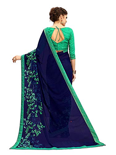 Image of RAJESHWAR FASHION WITH RF Women's Georgette Printed Sarees For Women With Jacquard Work Lace Border & Blouse